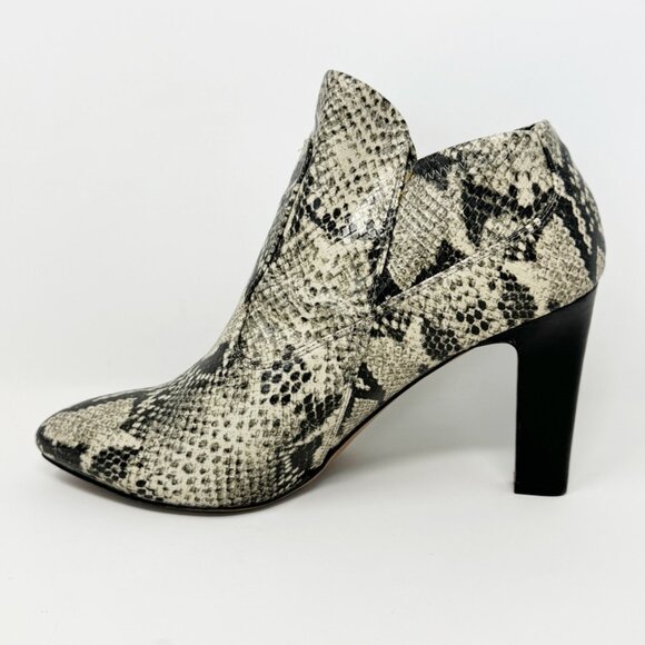 Franco Sarto Womens Cream Black Reptile Faux Leather Zip Heel Bootie Size 8 - Picture 2 of 10